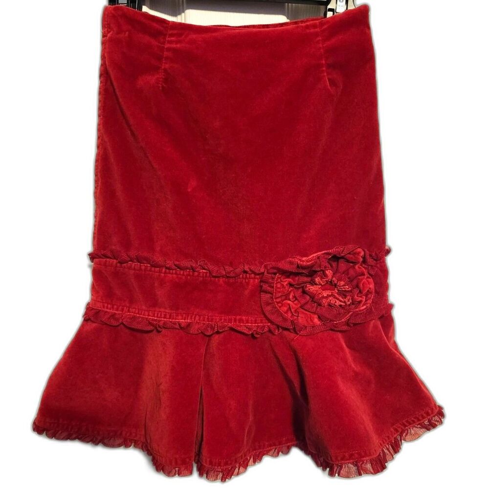 The Children’s Place Red Velour Ruffle Skirt with Flower Rosette Size 5